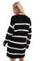 Noisy May Petite slouchy knitted dress in black with beige stripe