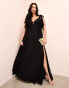 ASOS LUXE Curve chiffon tie shoulder maxi dress in black