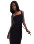 Fashionkilla super-soft sleeveless square neck tie waist maxi dress in black