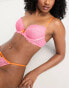 Ann Summers Heart To Heart lace padded plunge bra with contrast binding in pink and orange