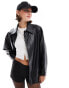 Stradivarius STR faux leather bomber jacket in black