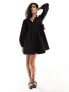 ASOS DESIGN cotton v-neck mini smock dress in black