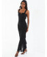 Women's Black Mesh Notch Neck Maxi Dress