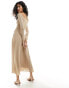 ASOS DESIGN mesh long sleeve maxi dress with seam detail and overlay in sand