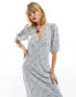 Glamorous v neck maxi tea dress white blue ditsy