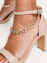 Simply Be Extra Wide Fit square toe heeled sandals with chain strap detail in stone