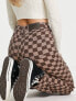 Only high waisted straight leg trousers in brown checkerboard