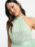 Vila Petite Bridesmaid halterneck tulle midi dress with tiered skirt in mint green