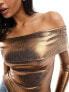 ASOS DESIGN off shoulder bronze foil long sleeve