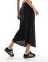 Weekday Marita asymmetric satin midi skirt in black