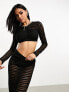 Jaded Rose ruched mesh crop top co-ord in black