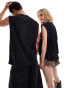 ASOS DESIGN unisex oversized license vest with Jurassic park print in washed black