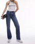 Topshop Tall mid rise relaxed Kort jeans in mid blue