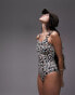 Topshop leopard print scoop back swimsuit with ring trims in multi