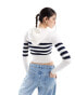 Tommy Jeans knit zip through hoodie in white and navy stripe