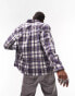 Topman long sleeve regular flannel check shirt in purple and blue