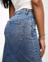 ASOS DESIGN denim maxi skirt with split hem in midwash