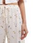 ASOS DESIGN linen blend pull on wide leg trouser in ditsy print