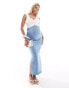 Mamalicious Maternity over the bump denim skirt with side splits in mid wash blue