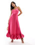 Vila Petite satin cami maxi dress with stitch detail hem in pink