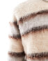 ASOS DESIGN fluffy knitted jumper in ecru and brown stripe