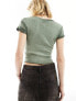 COLLUSION washed rib v-neck fairy hem top in green