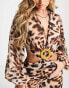 ASOS DESIGN cut out plunge jumpsuit with raffia buckle in leopard print