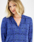 Women's Printed V-Neck 3/4-Sleeve Top, Created for Macy's