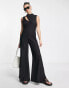 Topshop slash neck wide leg jumpsuit in black