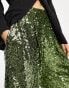 ASOS DESIGN Petite sequin slouchy trouser in khaki