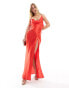 ASOS DESIGN satin cowl neck bias maxi dress with buckle detail and cut out in red