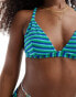 ASOS DESIGN mix and match towelling triangle bikini top in blue and green stripe