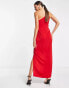 ASOS DESIGN satin one shoulder strappy red midi dress with slit