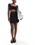 Pieces tailored notch front mini skirt in black