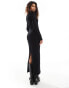 Weekday Eliette slim fit rib knitted maxi dress in black exclusive to ASOS