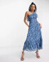 Whistles one shoulder tiered midi dress in bold blue floral