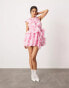 ASOS DESIGN ruffle mini dress with puffball skirt in oversized pink check