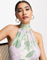 ASOS DESIGN halter tiered voile mini dress with tie back detail in mixed print