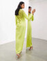 ASOS EDITION embroidered lace panelled long sleeve column maxi dress in lime