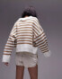 Topshop knitted collared stripe jumper in brown and white