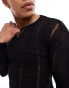 Weekday Aggy festival long sleeve slim fit sheer knit top in black