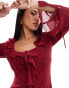 Love Triangle chiffon mini dress with corsage detail in merlot