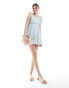 Wednesday's Girl ruffle edge pleat detail mini dress in light blue