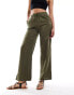 ONLY Tall linen texture wide leg trouser in khaki