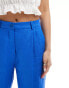 Mango linen elasticated waist slim trouser in blue