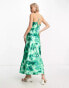 Object strappy midi dress in green abstract print