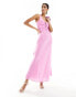 Forever New asymmetrical linen cut out maxi dress in pink