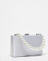 True Decadence structured box clutch bag in silver satin with pearl handle