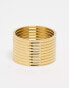 ASOS DESIGN waterproof stainless steel ribbed ring in gold tone