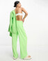 ASOS DESIGN inverted pleat wide leg suit trouser with linen in green